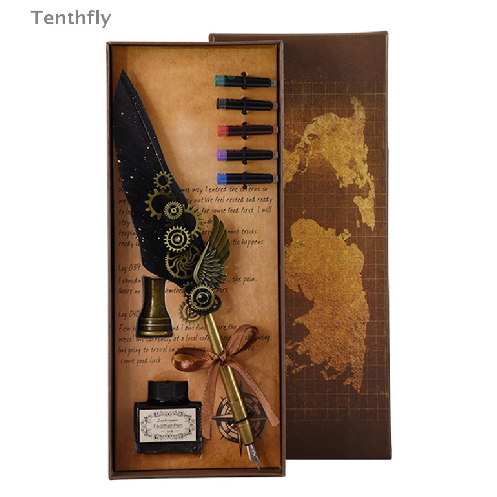 1 Bộ Bút Mực Viết Thư Pháp Hình Lông Vũ Phong Cách Punk Cổ Điển Sáng Tạo Mới