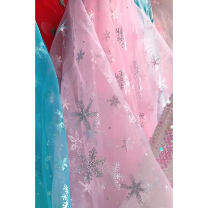 Vải voan kính Elsa họa tiết bông tuyết nữ hoàng băng giá  may váy công chúa cho bé