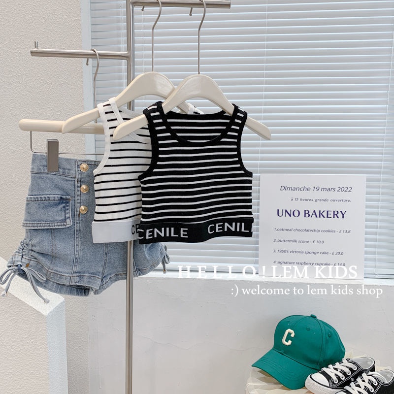 Áo Croptop Sát Nách Chất Liệu Cotton Kẻ Sọc Thời Trang Mùa Hè Cho Bé Gái
