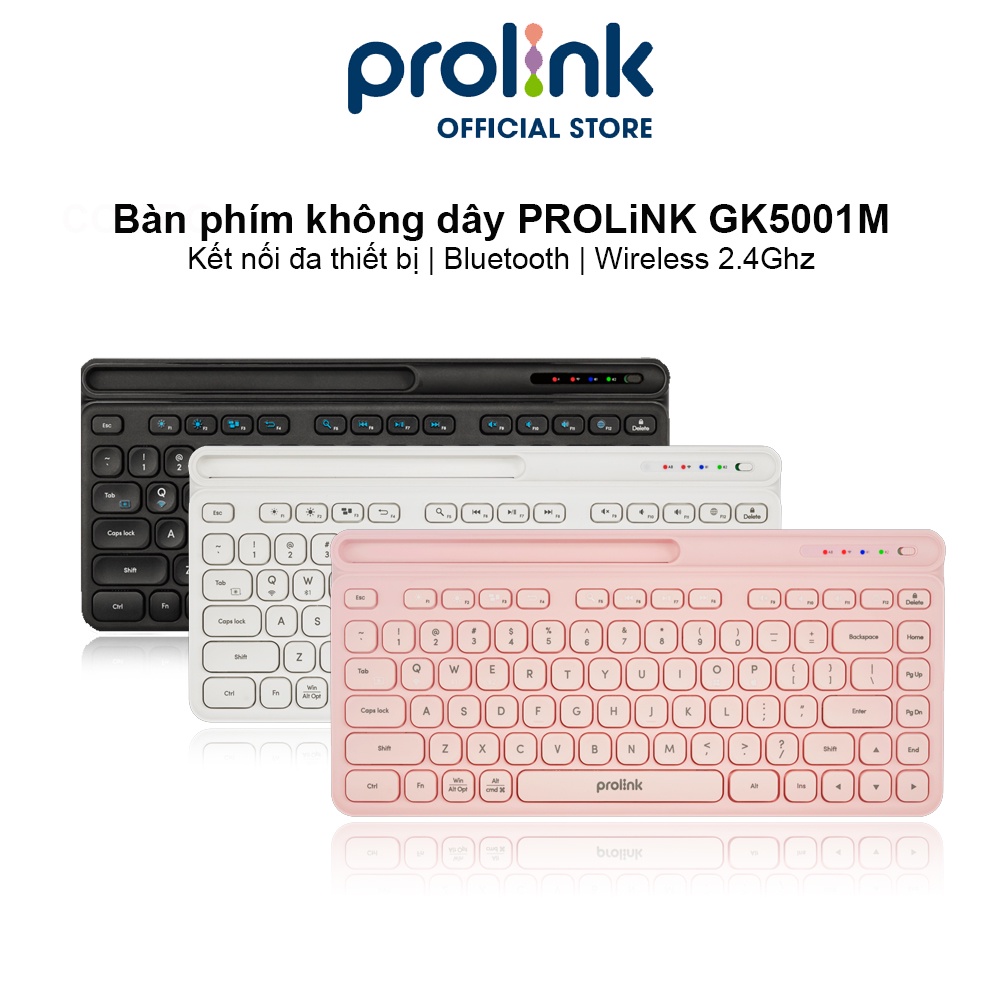 Bàn phím không dây Bluetooth + Wireless PROLiNK GK5001M, nhỏ gọn, kết nối đa thiết bị Windows/Android/MacOS/iOS