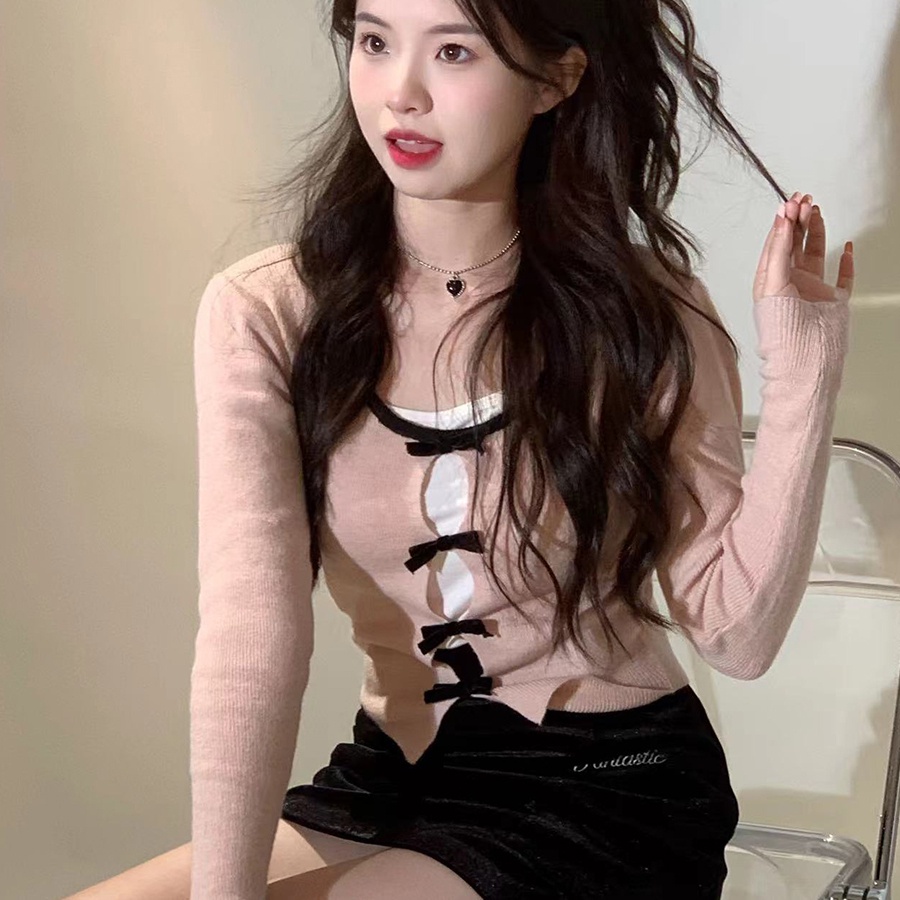 SUXI Áo Croptop Dệt Kim Tay Dài Dáng Ôm Thiết Kế Đơn Giản Thời Trang Mùa Xuân Mới Cho Nữ