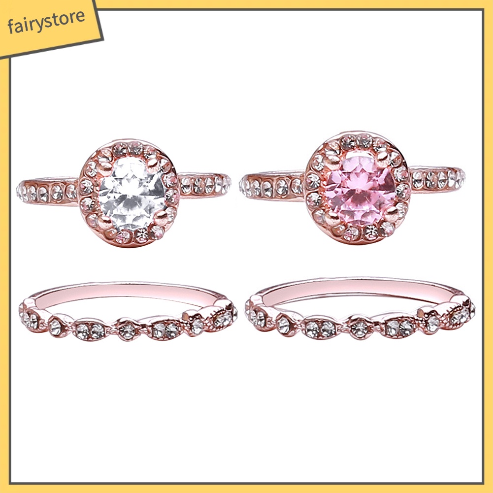 Bộ 2 Nhẫn Đính Đá Zircon 1 Cái Cho Nữ