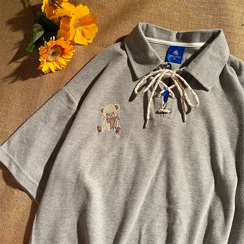 COZOK Áo polo Tay Ngắn Dáng Rộng Cột Dây Thời Trang Trẻ Trung