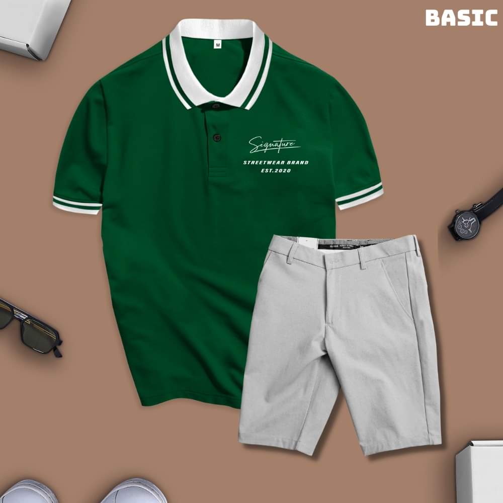 Combo áo POLO XANH LÁ PHỐI BASIC + QUẦN KAKI đơn giản, trẻ trung, năng động #BEAVERTEE