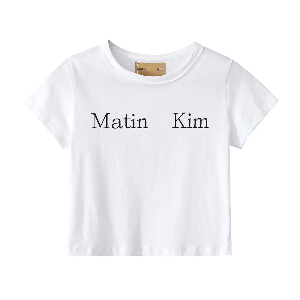 Áo Thun Tay Ngắn Dáng Ôm In Chữ Xếp Ly Kim Niche Matin Hàn Quốc