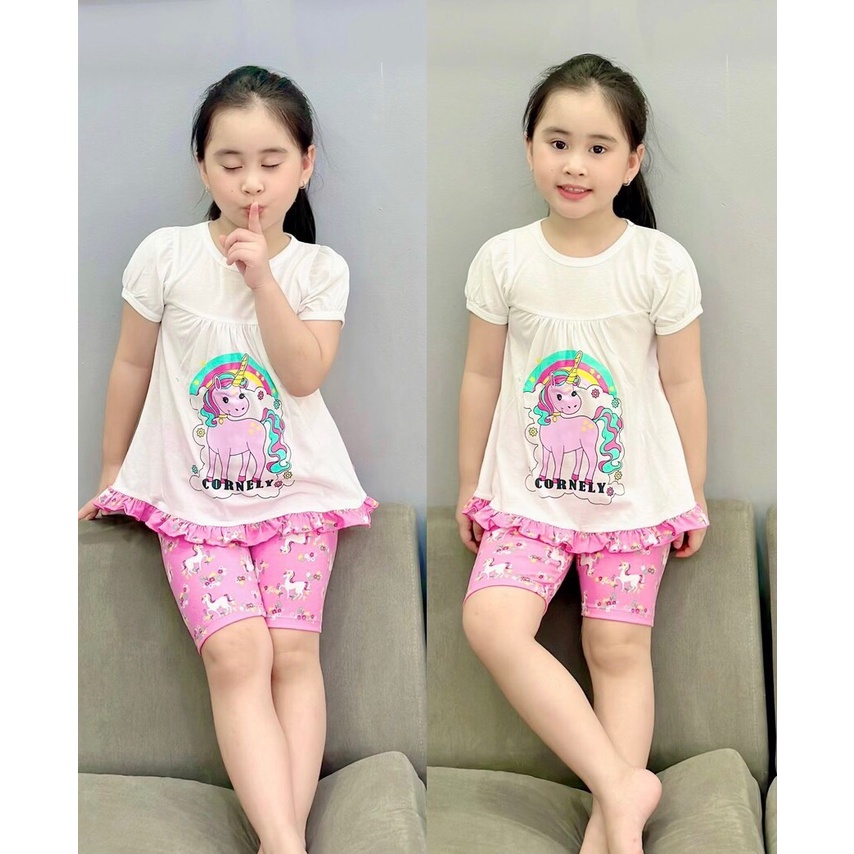 Đồ bộ bé gái 9-21 kg set quần áo cộc tay bé gái thun cotton mặc mát in hoạt hình công chúa pony kitty đẹp Homie Kids