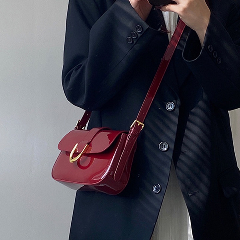 Túi Đeo Vai Màu Đỏ Rượu Vang Cài Khóa Thời Trang Cao Cấp Kiểu retro Cho Bạn Gái