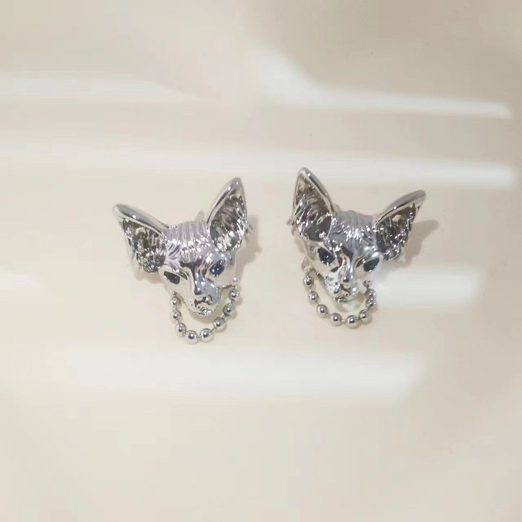 Khuyên Tai Chuỗi Xích Hình Mèo Cá Tính