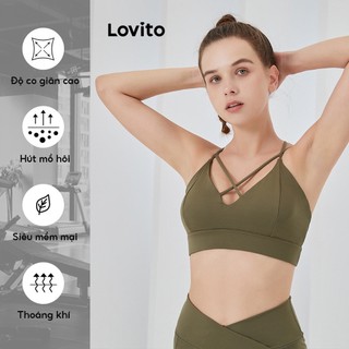 Áo ngực Lovito ôm dáng không gọng cúp ngực 3/4 dây đan chéo thoáng khí phong cách thể thao L04018 (màu xanh lá)