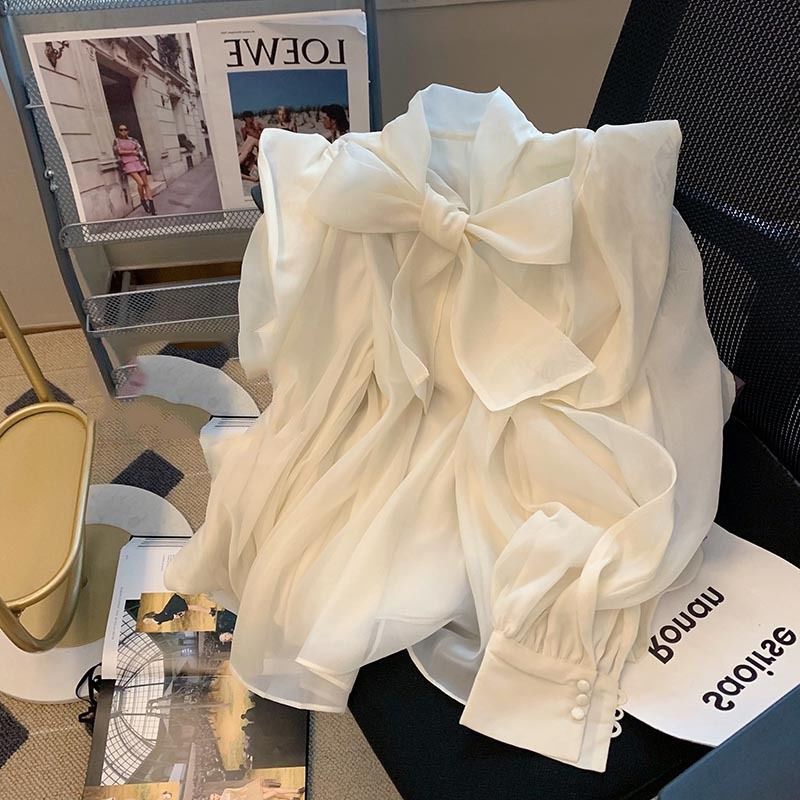 Áo Sơ Mi Phối Nơ Xinh Xắn Theo Phong Cách Pháp Dành Cho Nữ