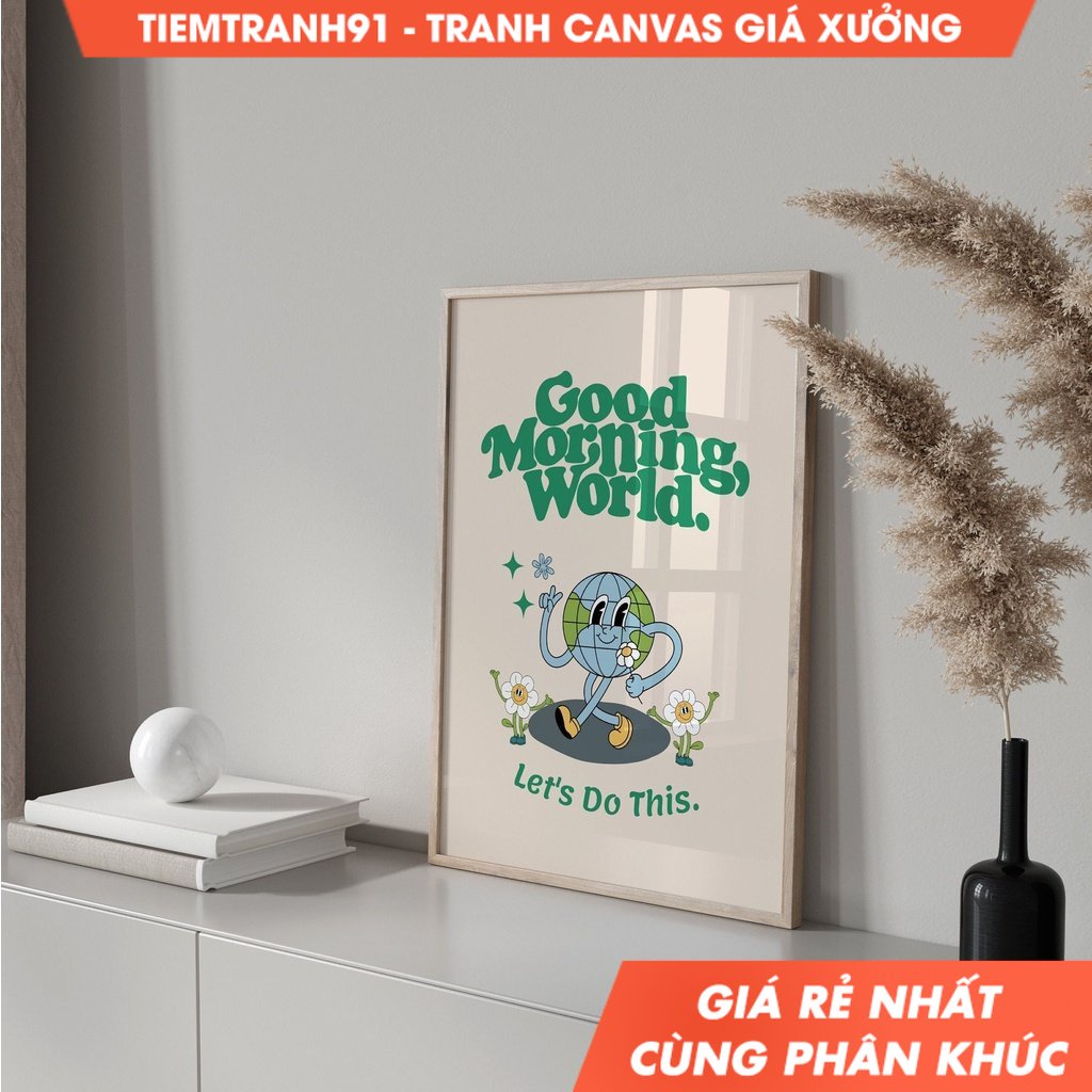 Tranh treo tường Good Morning Retro Character Wall Art, Retro Quote Wall,Retro Wall Decor,Trendy 70's Poster