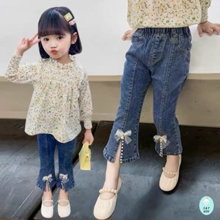 Quần bò ống loe cho bé gái. Quần jeans bé gái đính ngọc cho bé từ 8-22kg