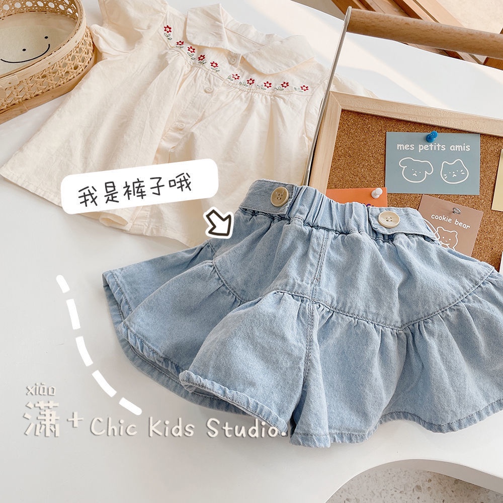 Quần Short Jeans Giả Váy Thời Trang Mùa Hè Cho Bé Gái