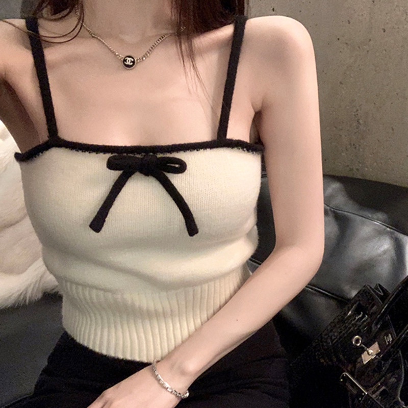 Áo Hai Dây Dệt Kim Dáng Ngắn Thời Trang Mùa Hè Gợi Cảm Dễ Thương