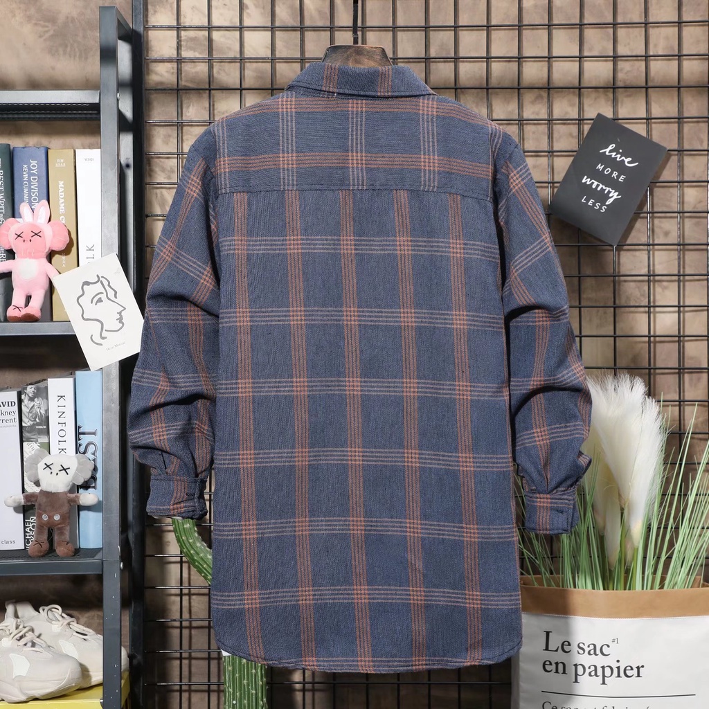 Áo Sơ Mi Nam Dài Tay Dáng Rộng In Họa Tiết Caro Phong Cách hip hop Đường Phố Hàn Quốc Cỡ M-3XL