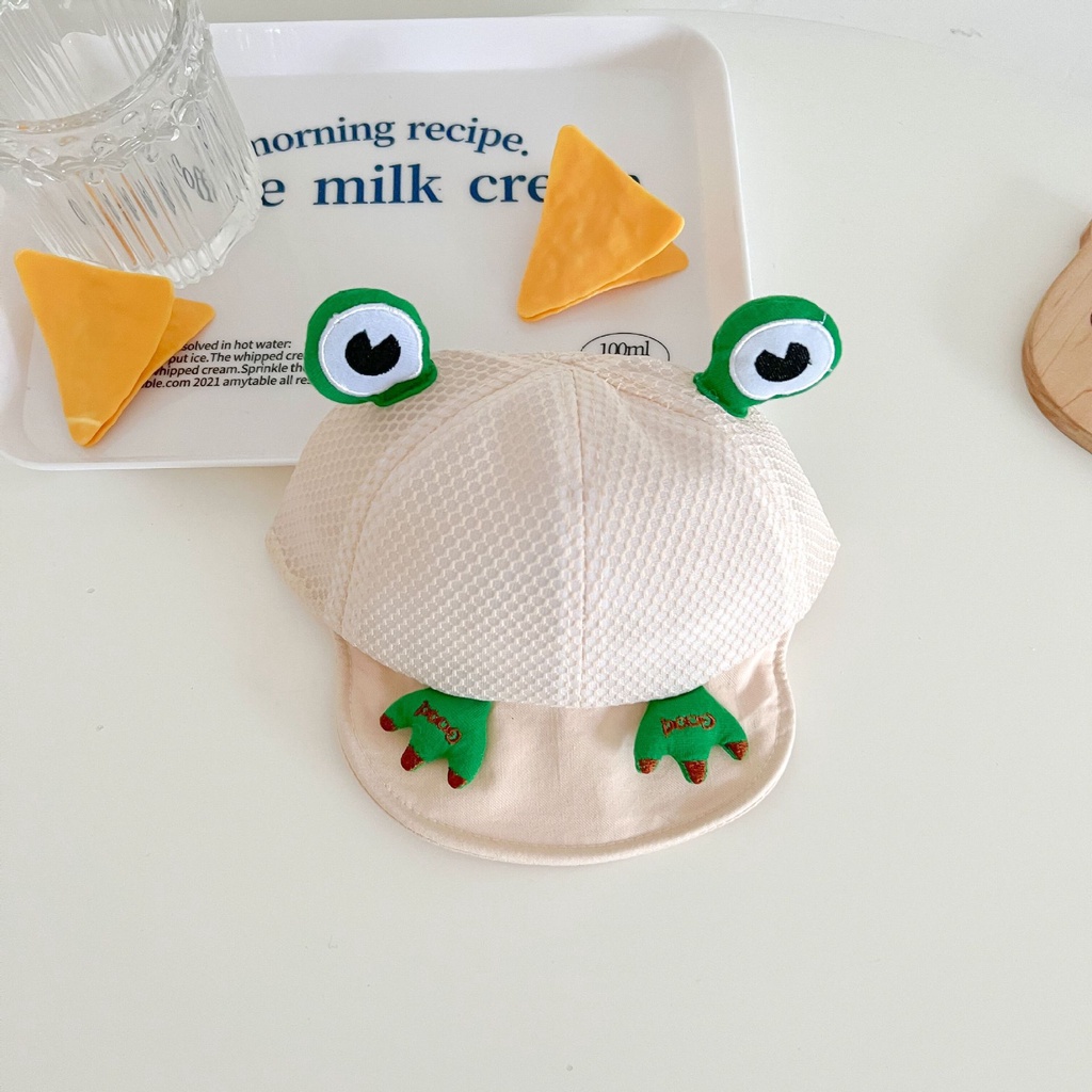 Sun baby Bộ Áo Liền Quần / Mũ Thuyền Vải cotton In Hình Ếch Hoạt Hình Dễ Thương Thời Trang Mùa Hè Cho Bé 0-2 Tuổi