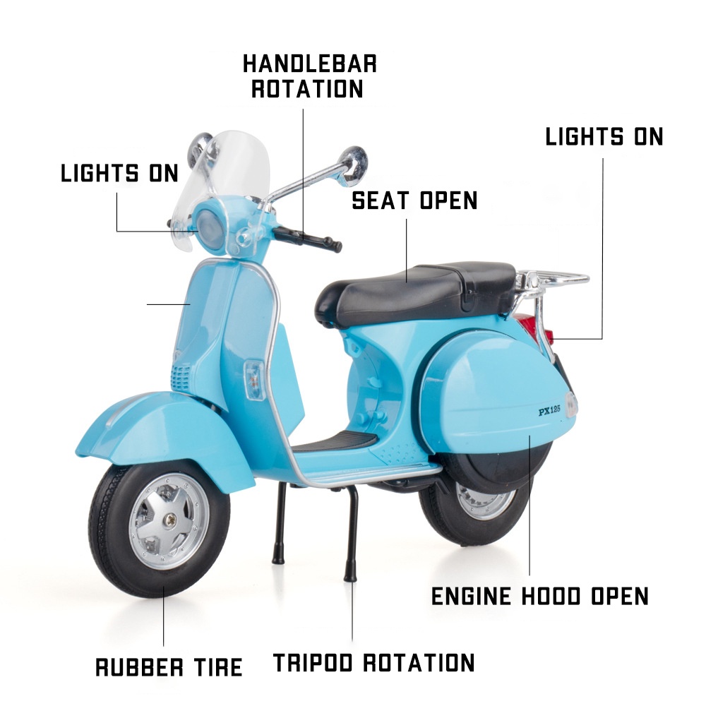 Mô Hình Xe Vespa 125 Tỉ Lệ 1: 10 Bằng Hợp Kim Có Đèn Và Nhạc Cho Bé