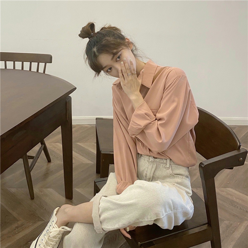 Áo sơ mi SUXI tay dài dáng rộng phong cách Hàn Quốc thời trang mùa xuân cho nữ