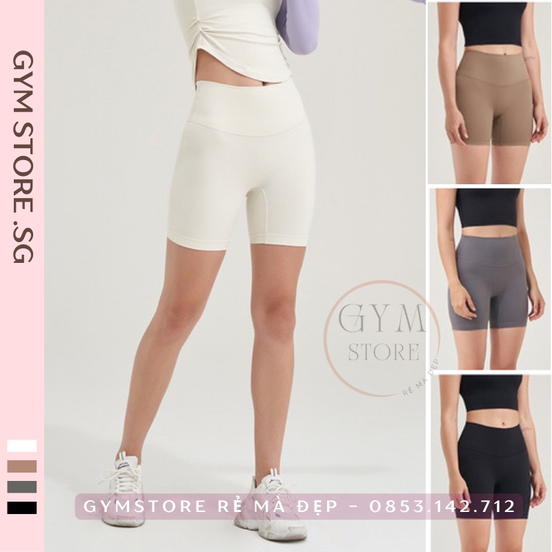 Quần Lulu Biker Short Legging Đùi Cạp Cao Gen Bụng Nâng Mông Thể Thao Nữ tập gym Yoga Chaỵ Bộ Thun Poly Mềm Mịn 934