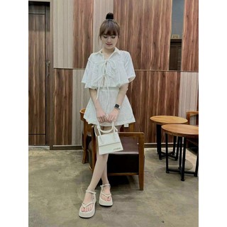 [New Sales 2024] Set đồ nữ croptop cột dây nơ kèm chân váy chữ A có lót quần trong cực xinh cho các nàng dạo phố,