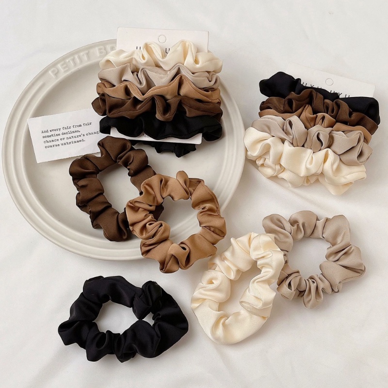 Set 4 Dây Buộc Tóc Vải Satin Màu Sắc Trơn Độ Co Giãn Cao Phong Cách Vintage