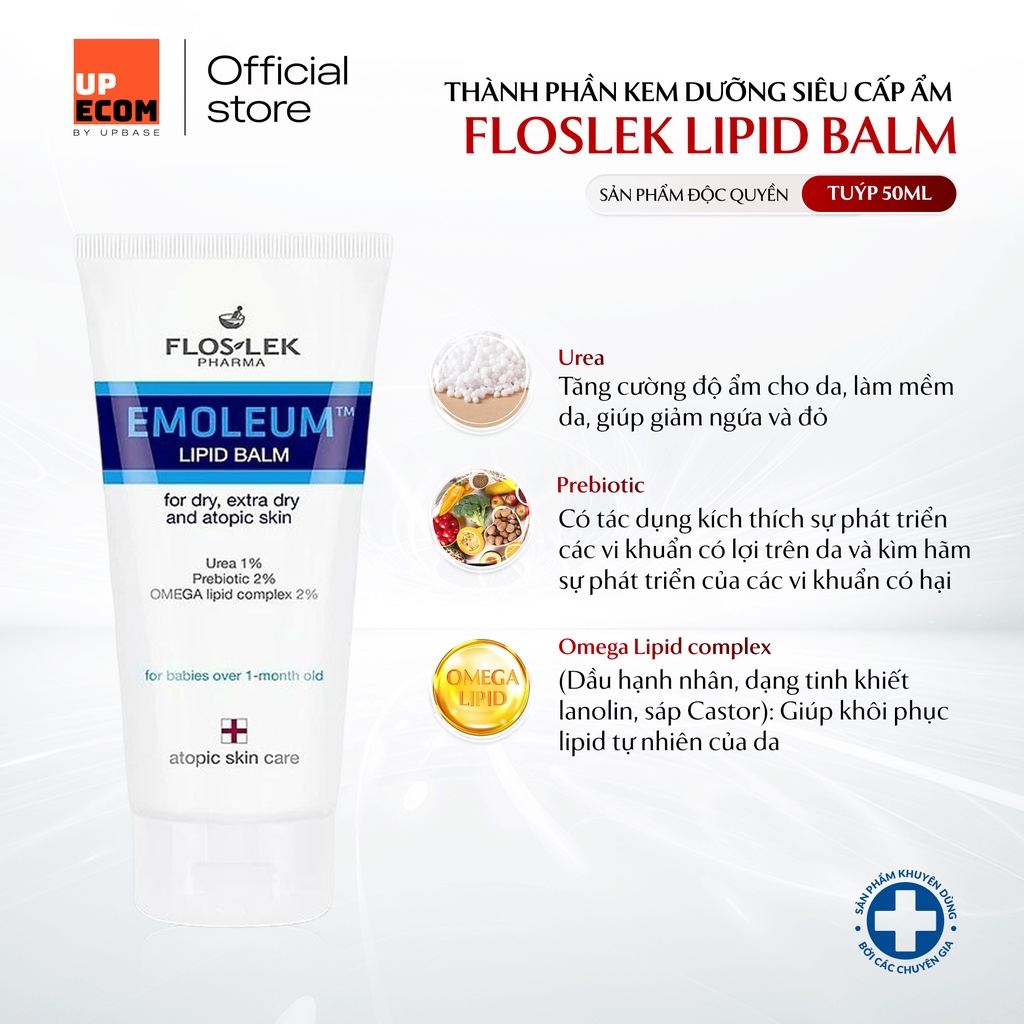 Kem dưỡng siêu cấp ẩm Floslek Lipid Balm, Giúp làm dịu, ngăn ngừa khô, ngứa và giảm kích ứng da 50ml/tuýp