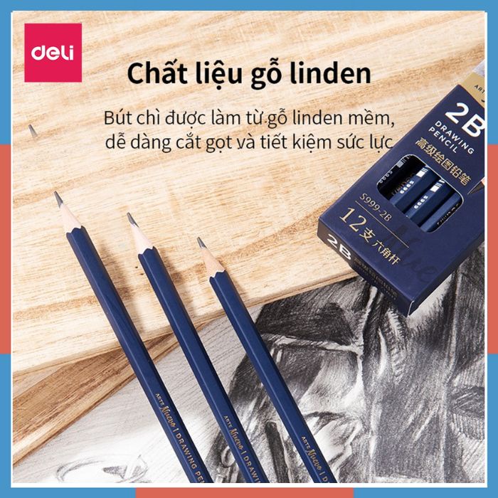 Bút chì cao cấp Deli Nuevo S999-| B, 2B, 3B, 4B, 5B, 6B, 7B, 8B, 9B, 10B, 12B, 14B - Bút chì mỹ thuật