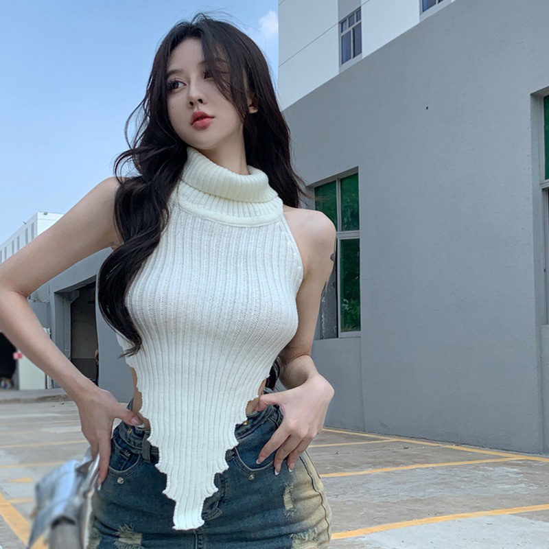 Áo Dệt Kim Sát Nách Dáng Ôm Quyến Rũ Thời Trang Hàn Quốc Cho Nữ