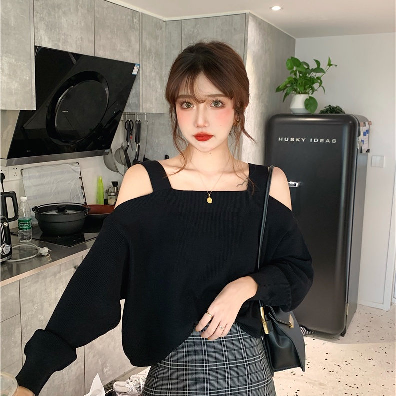 Áo Dệt Kim Tay Dài Dáng Rộng Trễ Vai Thời Trang Mùa Xuân Dành Cho Nữ