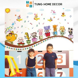Decal dán tường cho bé học tung decor sk9038 dàn nhạc thú