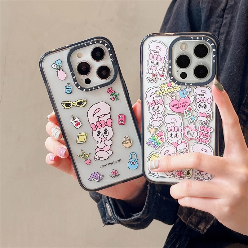 Ốp Điện Thoại Silicone TPU Cứng Chống Sốc Khắc Hình Thỏ Hồng Chất Lượng Cao Cho iPhone 14 Plus 11 12 13 14 Pro Max