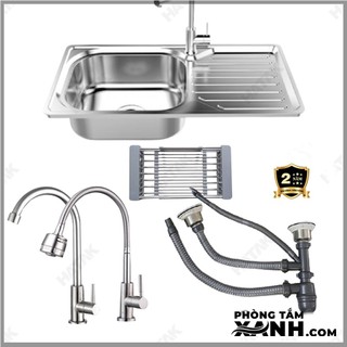 Chậu rửa bát inox, chậu rửa chén 1 hộc 1 cánh 7545, trọn bộ chậu rửa chén