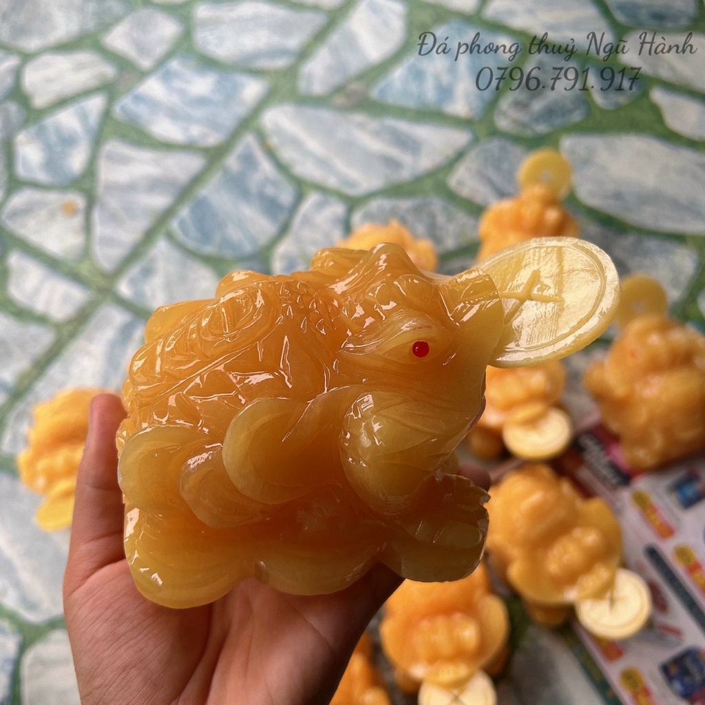 Thiềm Thừ Phong Thủy, Cóc Vàng , Cóc Ba Chân Đá Ngọc Hoàng Long - Dài 14cm