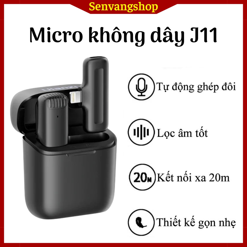 Micro thu âm không dây Chống ổn chủ động J11 Full box kèm hộp đựng Micro cài áo mini