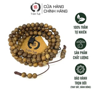 Vòng trầm hương 108 hạt trầm tốc chính hãng Trầm Tuệ, hạt 6 mm, quấn 4 vòng