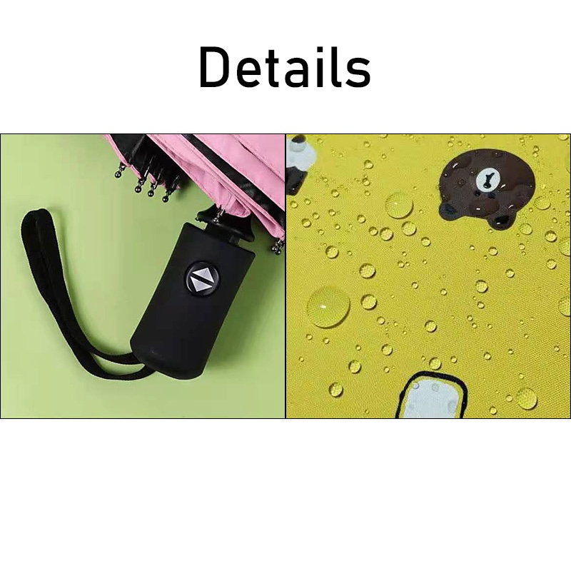 Dù Gấp Ba Khúc Tự Động Chống Nắng Mưa Nắng Hình Gấu Chất Liệu Vinyl