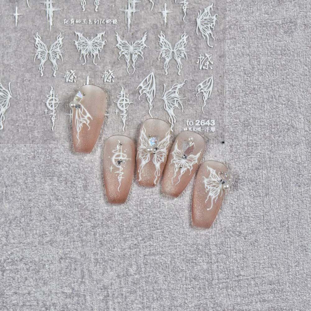 Miếng Dán Trang Trí Móng Tay Họa Tiết Bướm 3D Màu Tối Thời Trang