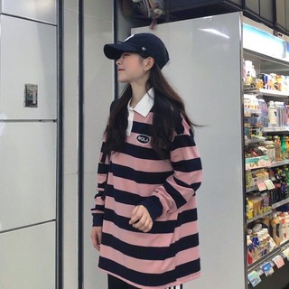 [ORDER] Áo thun nữ tay dài sọc đen tím có cổ áo polo ulzzang