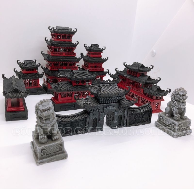 Mô hình nhà tiểu cảnh chất liệu Combosite kháng nước 9 chi tiết sắc nét trang trí sân vườn non bộ, bể bán cạn, bể cá