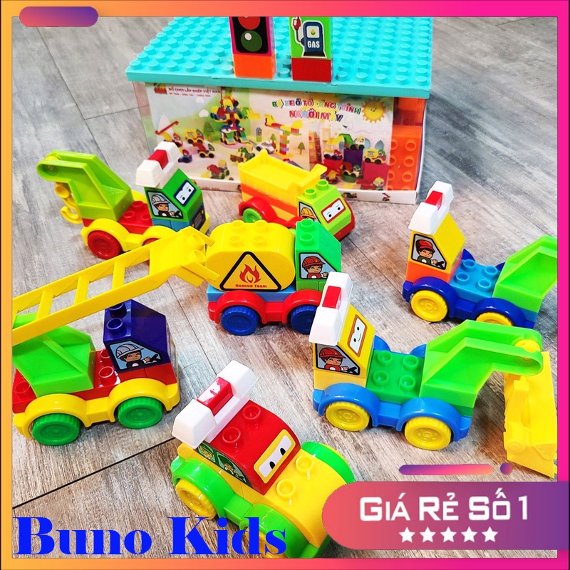 Bộ Lego hộp quà xe công trình và lắp ghép người máy cho bé Vinakids Toy 125 chi tiết hàng loại 1