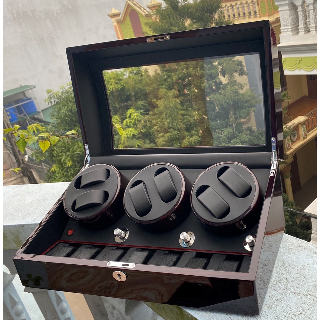 Tủ Hộp Đựng Đồng Hồ Cơ 6 Xoay + 7 Tĩnh Chính Hãng ACBOW Lót Nỉ Nhung Cao Cấp - Hộp Lắc Lên Cót Đồng Hồ
