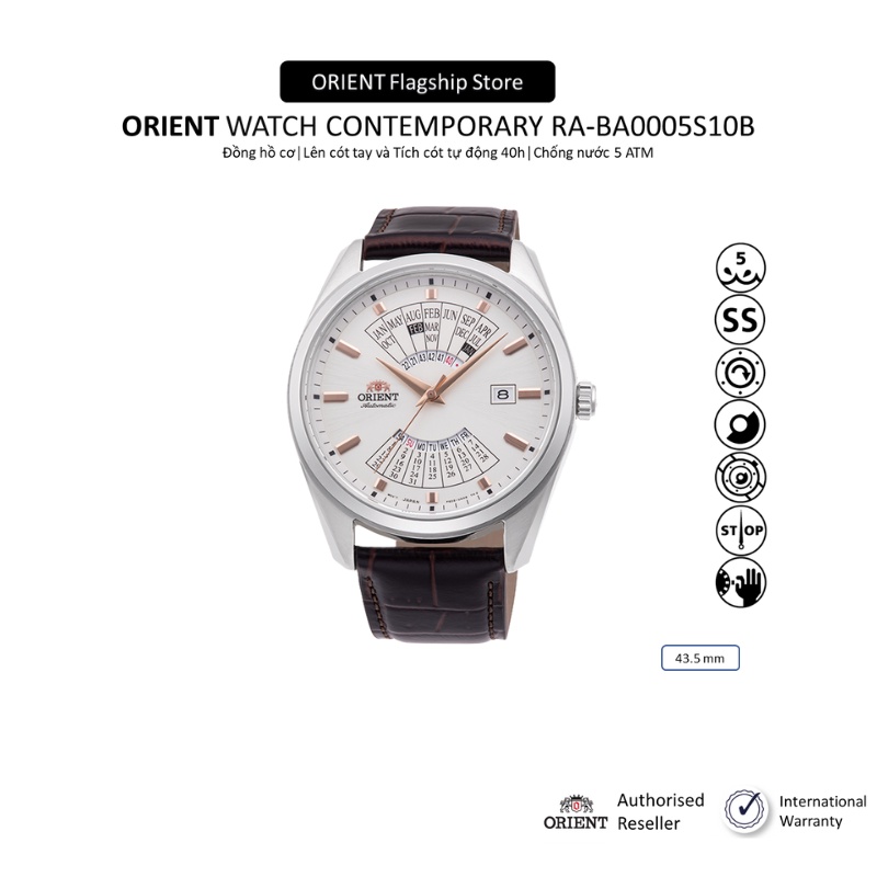 Đồng hồ nam Orient Watch Contemporary RA-BA0005S10B máy cơ automatic mặt kính cường lực dây da đeo tay chính hãng