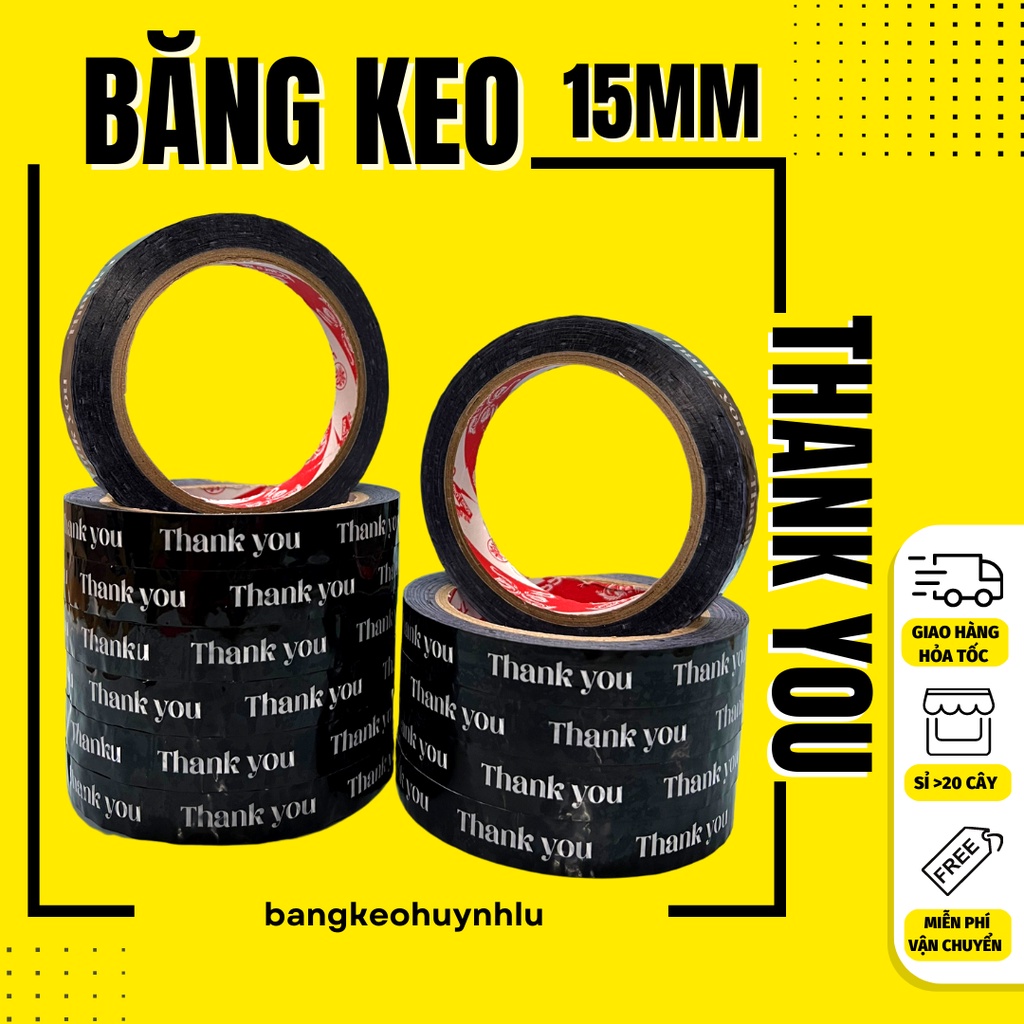 Băng Keo Thank You dán nắp ly, dán chai,dán hộp - CUỘN 1.5CM