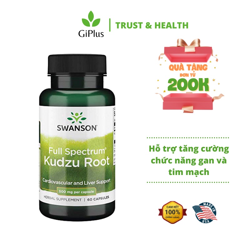 Viên Uống Hỗ Trợ Cải Thiện Chức Năng Gan Và Tim Swanson Full Spectrum Kudzu Root 500mg (60 viên/lọ)