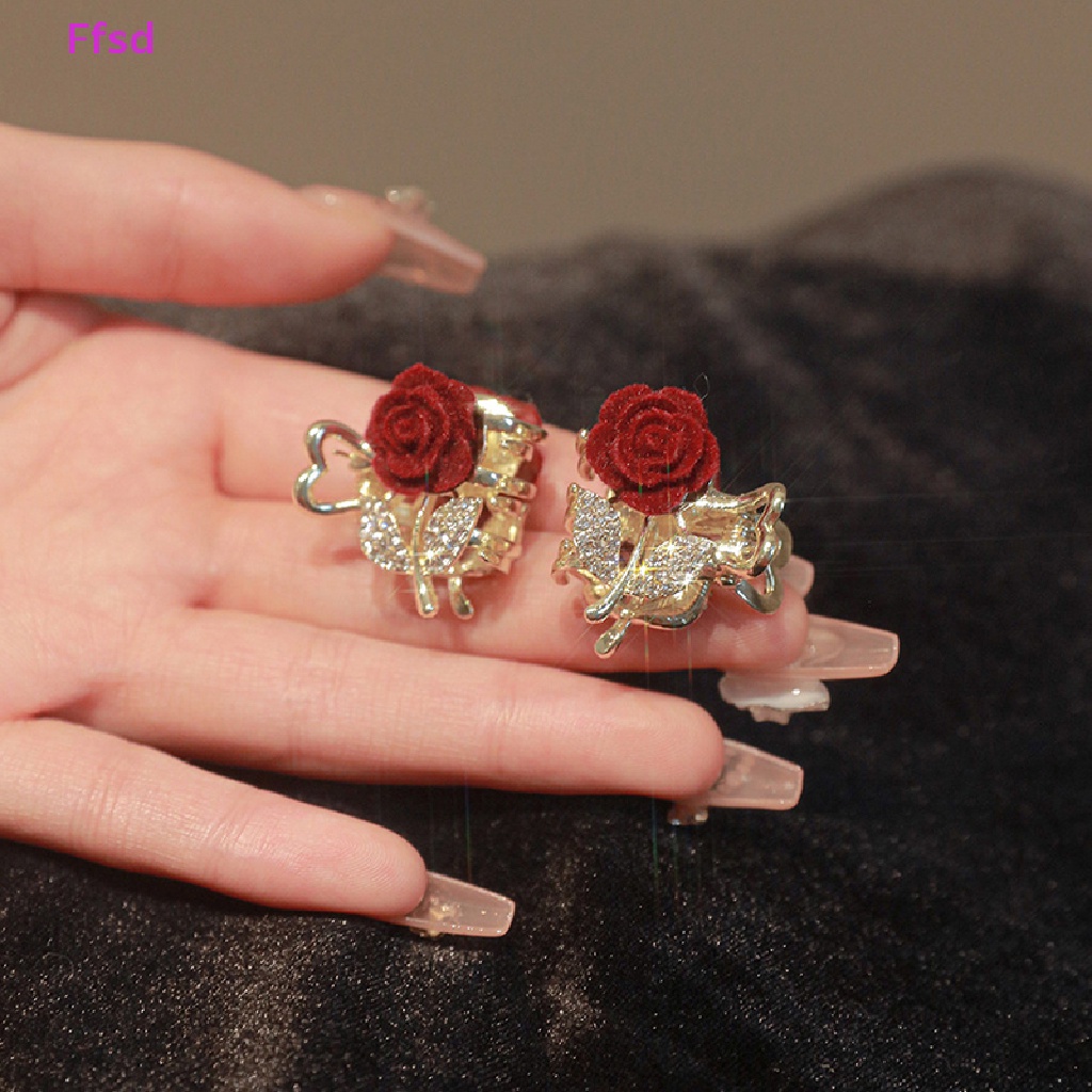 Kẹp Tóc Càng Cua Mini Hình Hoa Hồng Đính Đá Cổ Điển Thanh Lịch Thời Trang Cho Nữ