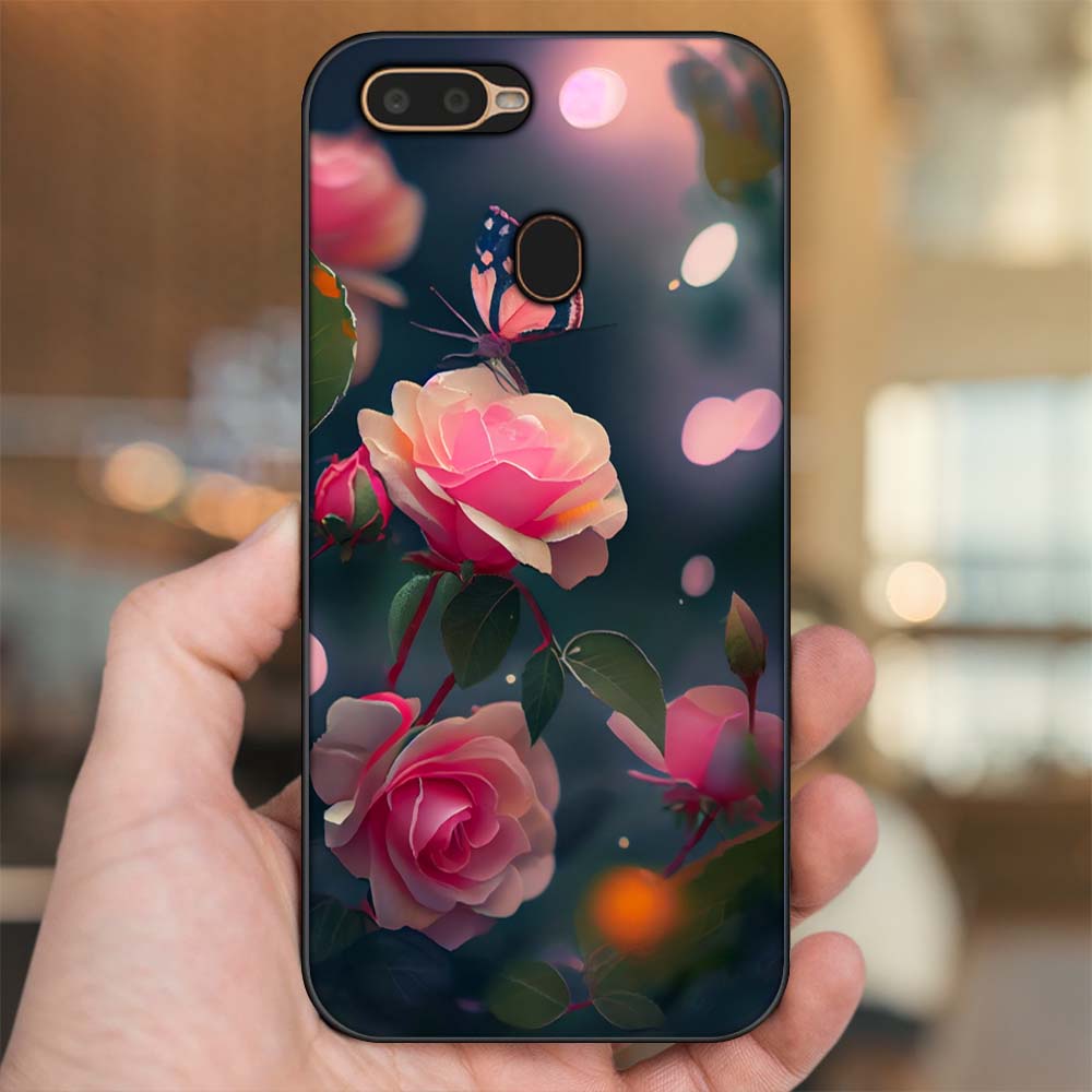 Ốp lưng Oppo A5S, A7, A12, F9 viền đen in hình Hoa Hồng Hoa Đẹp