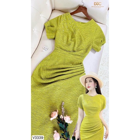 V3339 váy body màu xanh