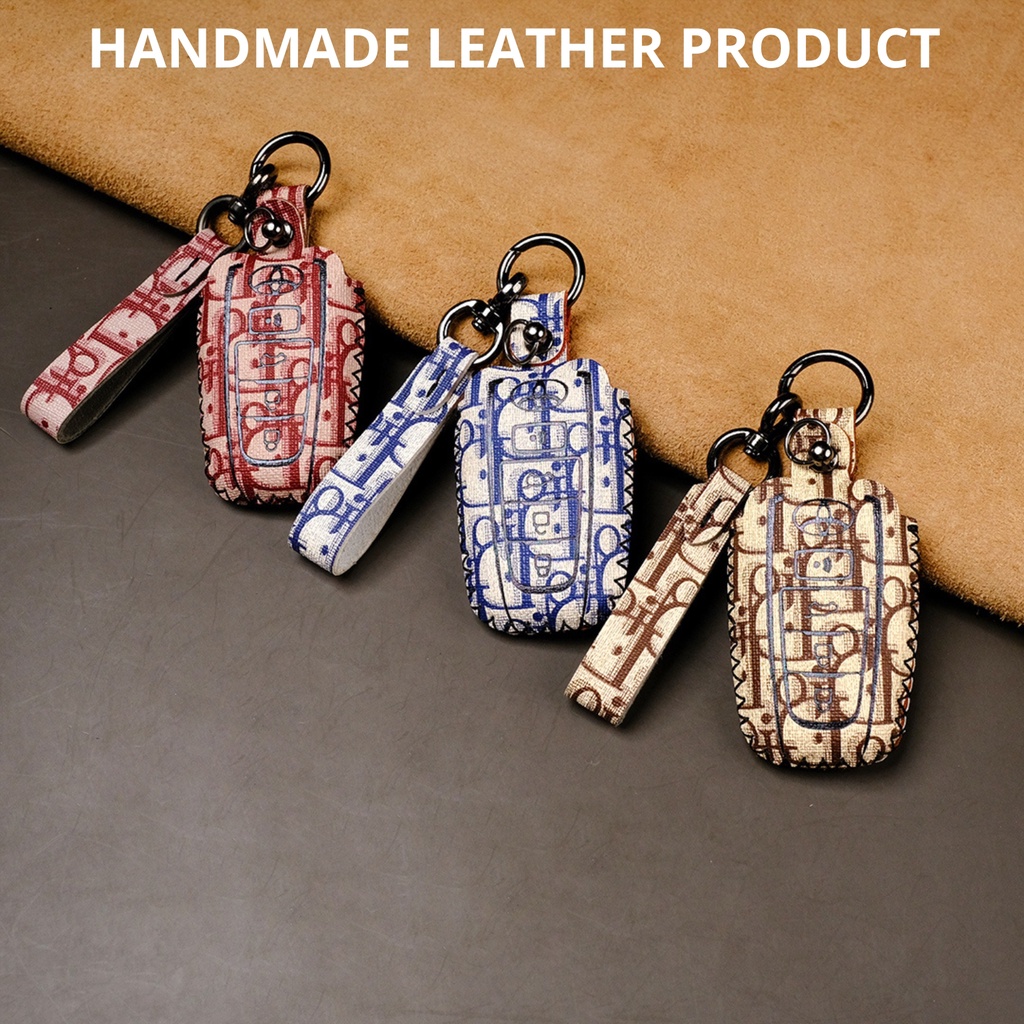 Bao da bọc chìa khóa smartkey ô tô Toyota Corolla Cross Camry Altis 2022 khâu tay kín nút bấm móc đen TCRV