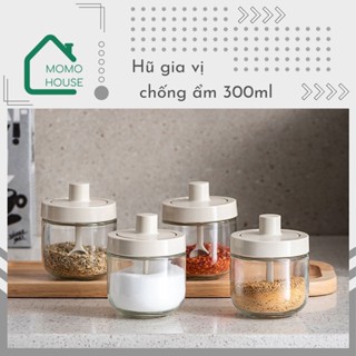  Hũ Đựng Gia Vị Thuỷ Tinh Nắp Siêu Kín MOMOHOUSE Có Vòng Silicon Chống Ẩm Bộ Đựng Gia Vị Nhà Bếp Cao Cấp 300ml 