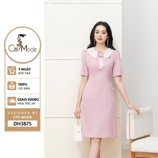 Đầm công sở CITI MODE FASHION thiết kế dáng A hồng phối cổ ren trắng DH3875